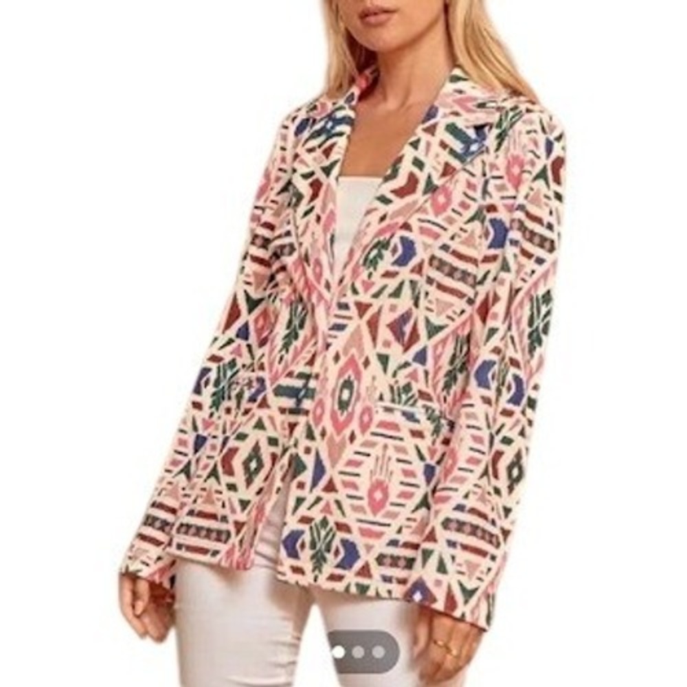 Savannah Jane Aztec Print Corduroy Blazer Jacket‎ Women's Small New